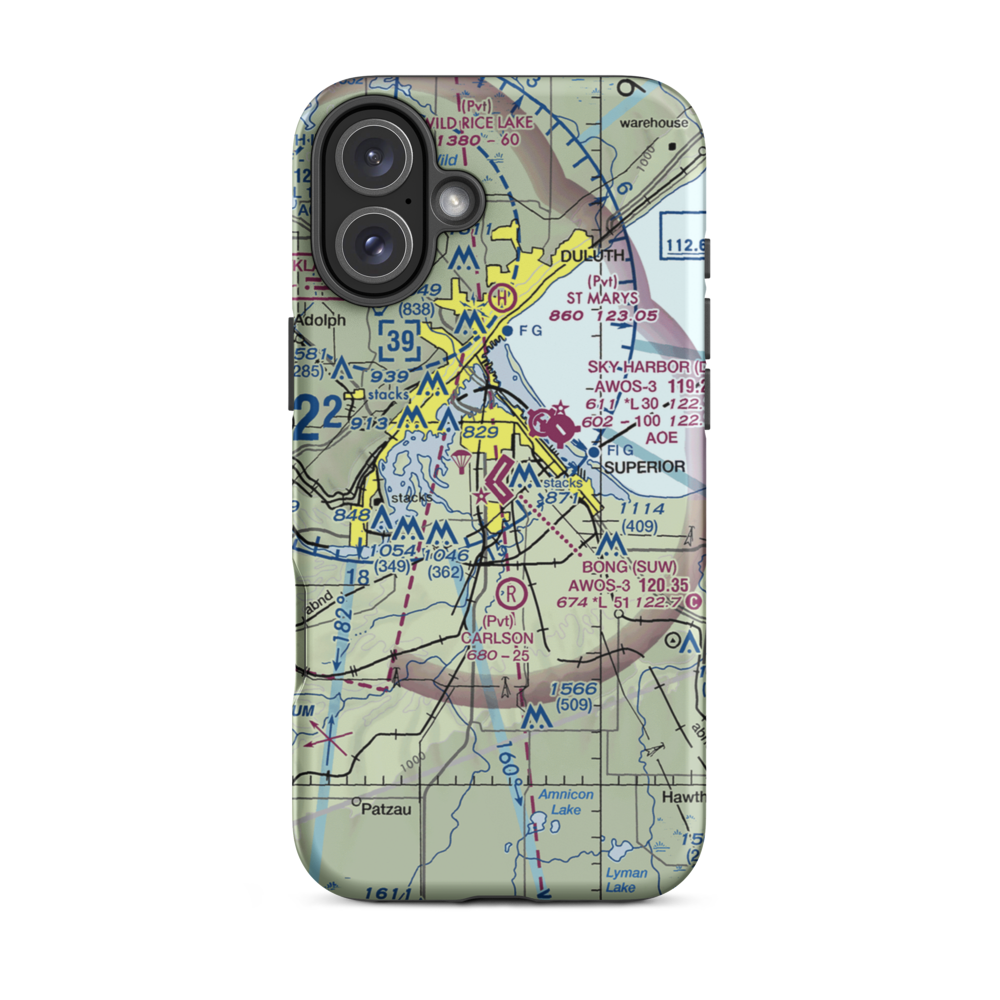 Richard I Bong Airport (SUW) VFR Sectional  Tough iPhone Case iPhone 16 Plus model shown
