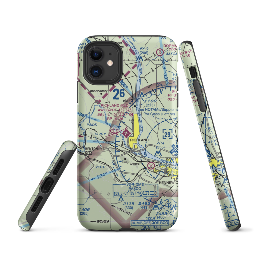 Richland Airport (RLD) VFR Sectional  Tough iPhone Case iPhone 11 model shown