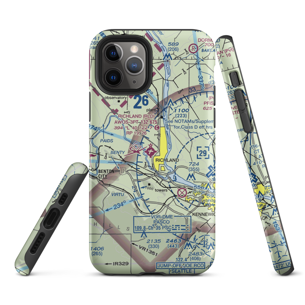 Richland Airport (RLD) VFR Sectional  Tough iPhone Case iPhone 11 Pro model shown