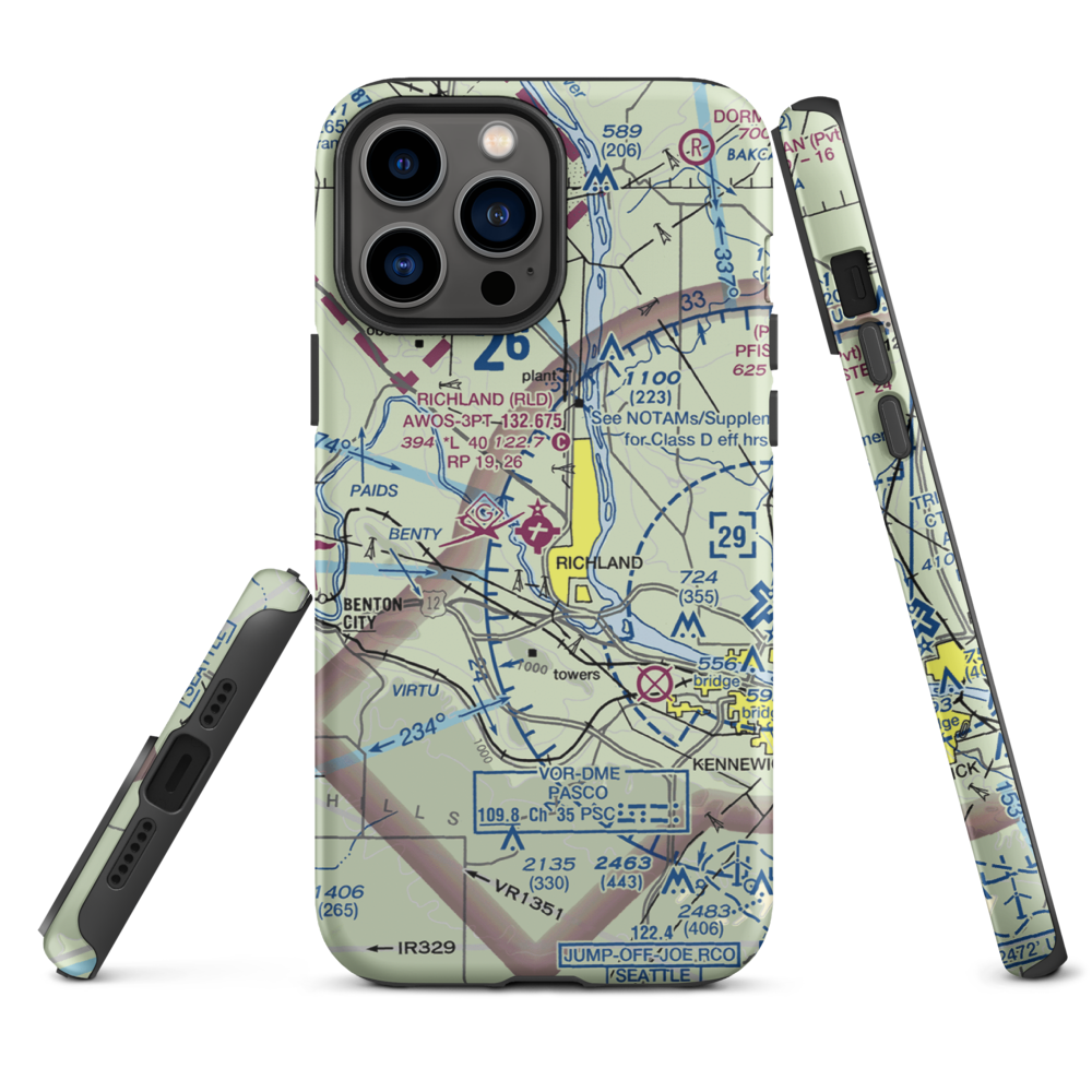 Richland Airport (RLD) VFR Sectional  Tough iPhone Case iPhone 13 Pro Max model shown