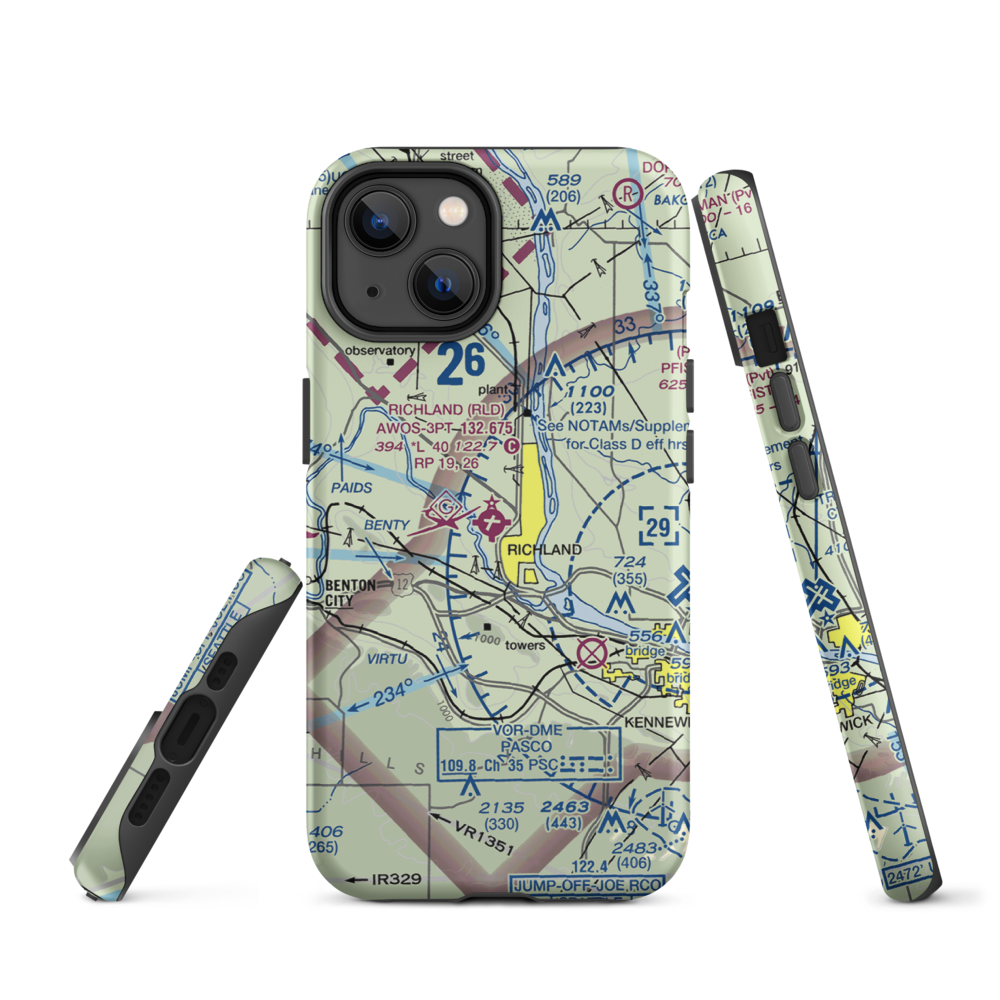 Richland Airport (RLD) VFR Sectional  Tough iPhone Case iPhone 14 model shown