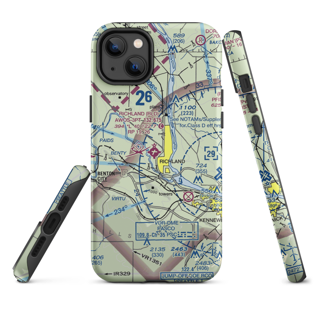 Richland Airport (RLD) VFR Sectional  Tough iPhone Case iPhone 14 Plus model shown
