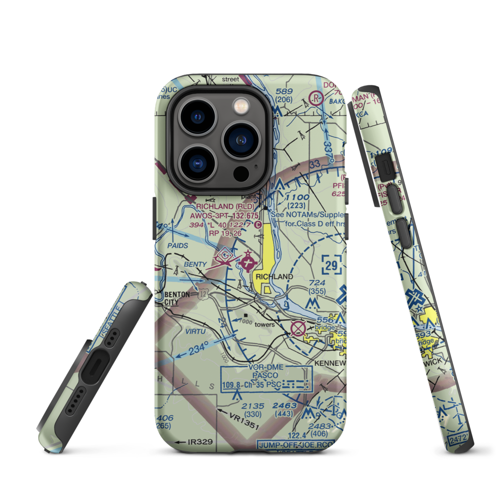 Richland Airport (RLD) VFR Sectional  Tough iPhone Case iPhone 14 Pro model shown