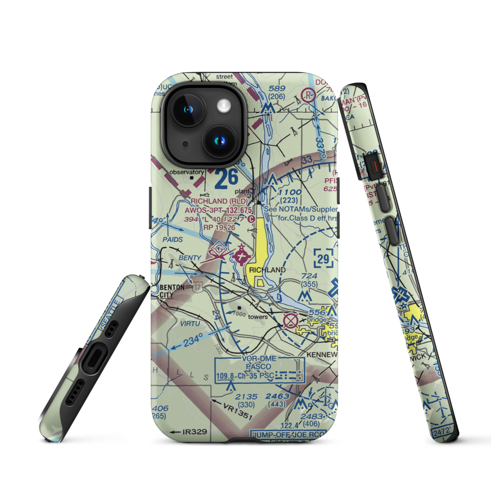 Richland Airport (RLD) VFR Sectional  Tough iPhone Case iPhone 15 model shown