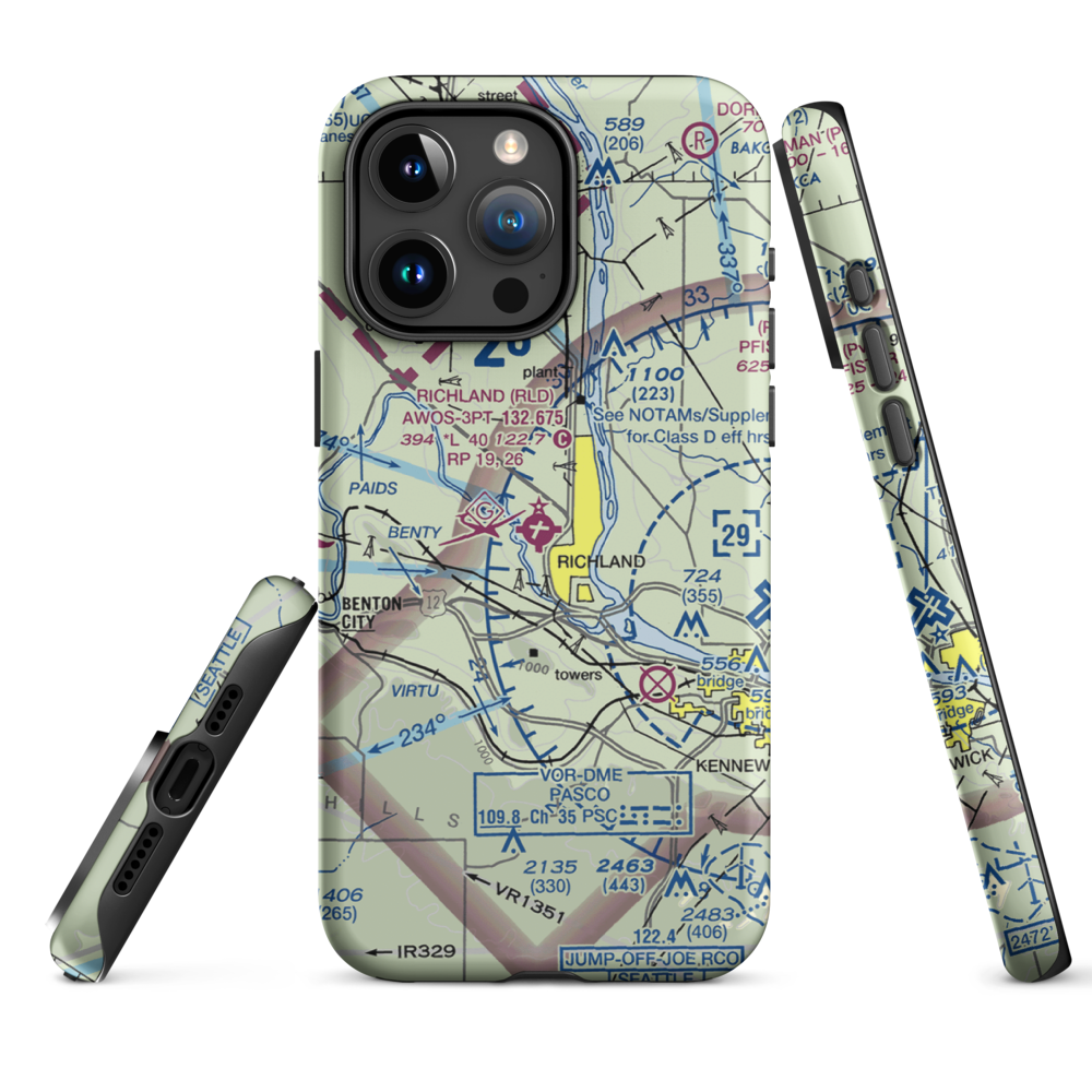 Richland Airport (RLD) VFR Sectional  Tough iPhone Case iPhone 15 Pro Max model shown
