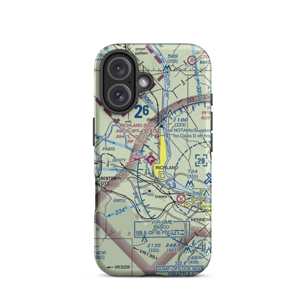 Richland Airport (RLD) VFR Sectional  Tough iPhone Case iPhone 16 model shown