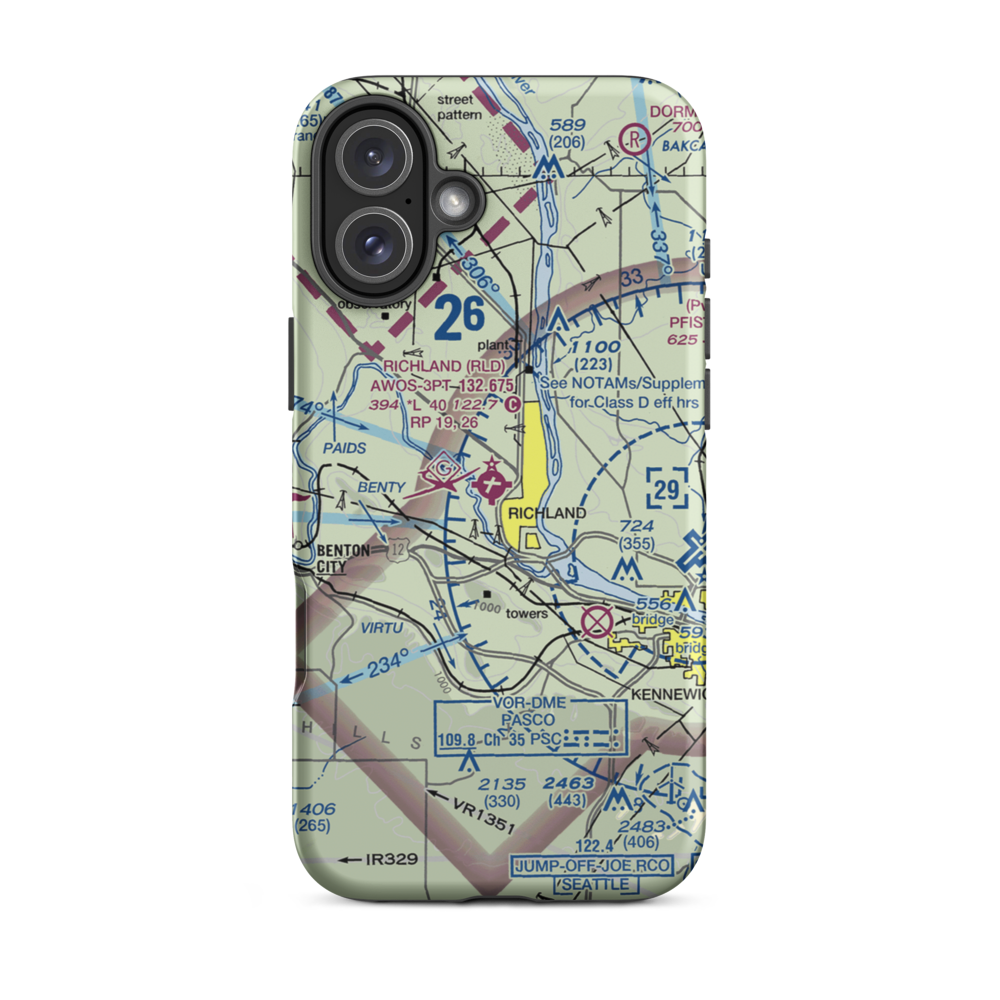 Richland Airport (RLD) VFR Sectional  Tough iPhone Case iPhone 16 Plus model shown