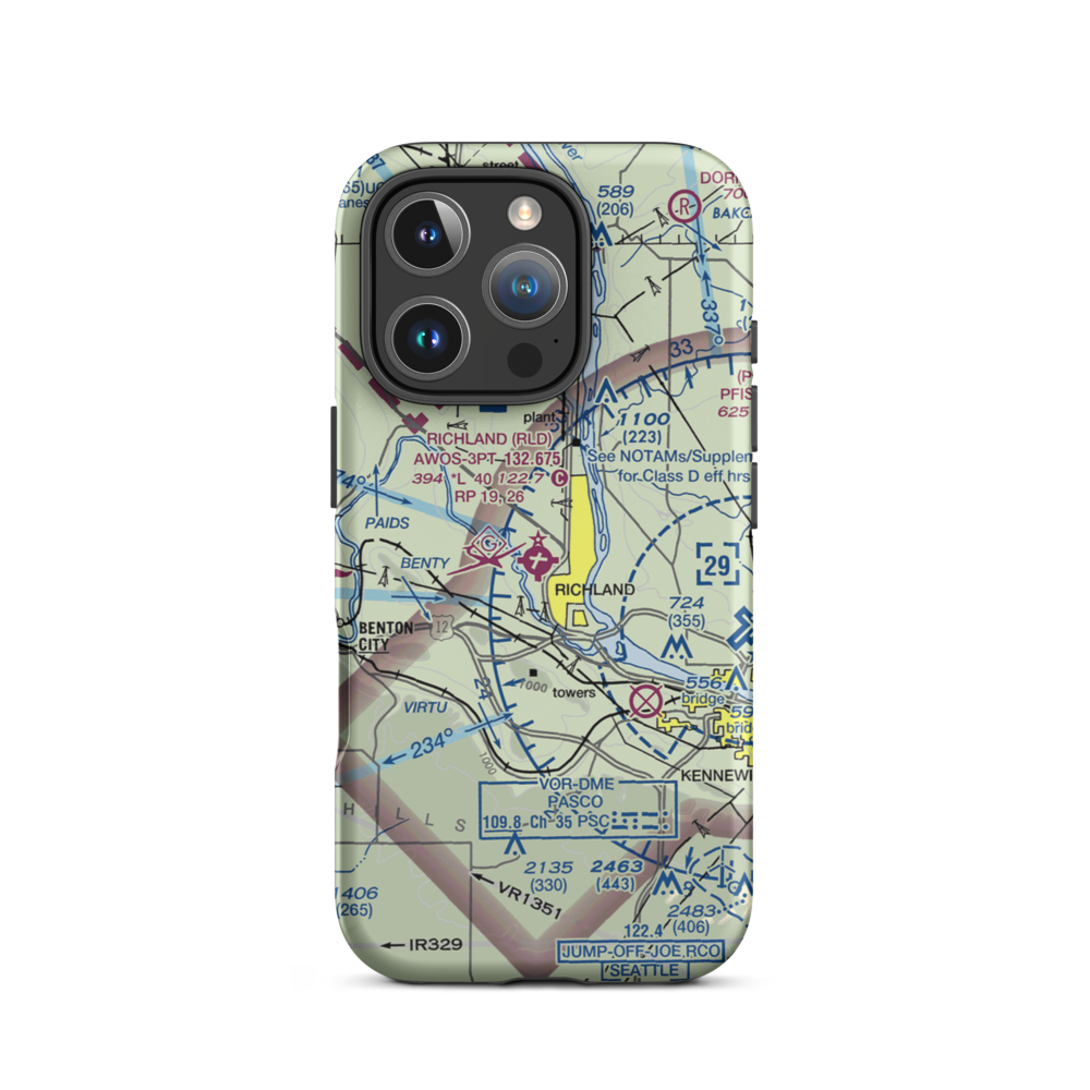 Richland Airport (RLD) VFR Sectional  Tough iPhone Case iPhone 16 Pro model shown