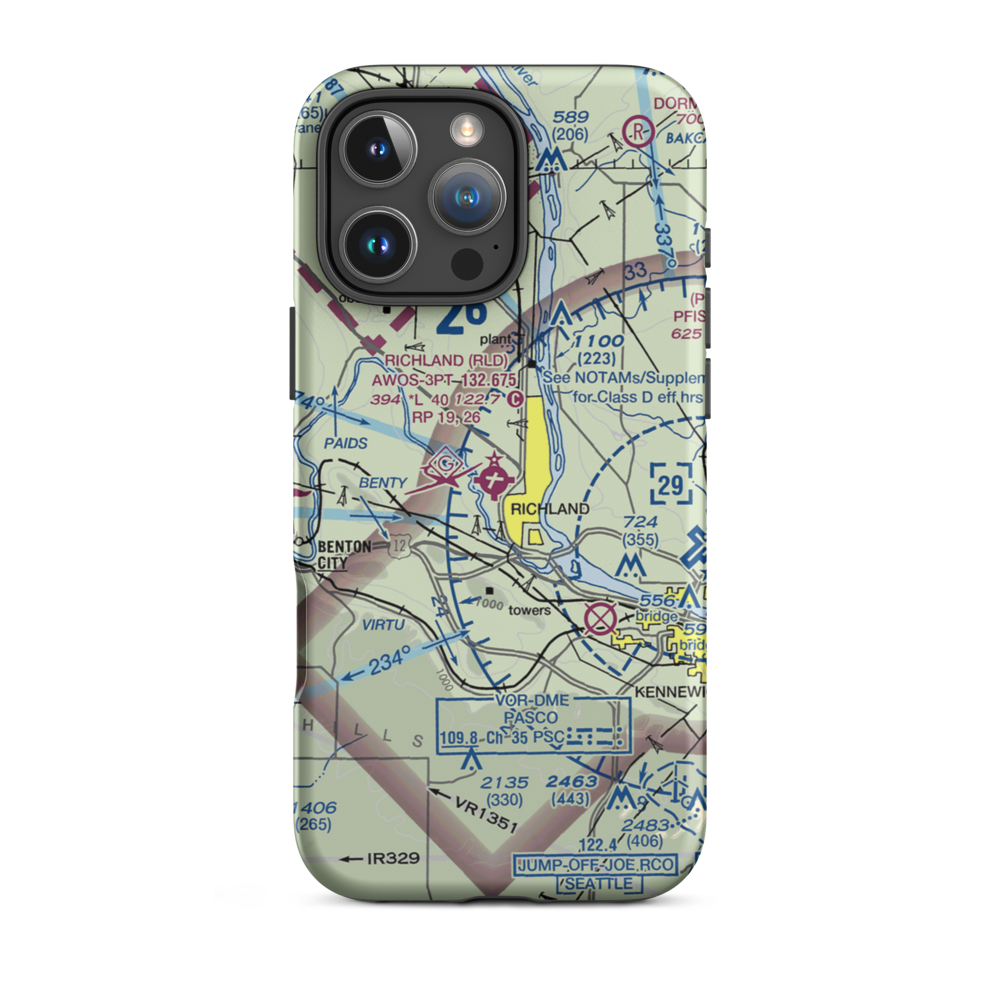 Richland Airport (RLD) VFR Sectional  Tough iPhone Case iPhone 16 Pro Max model shown