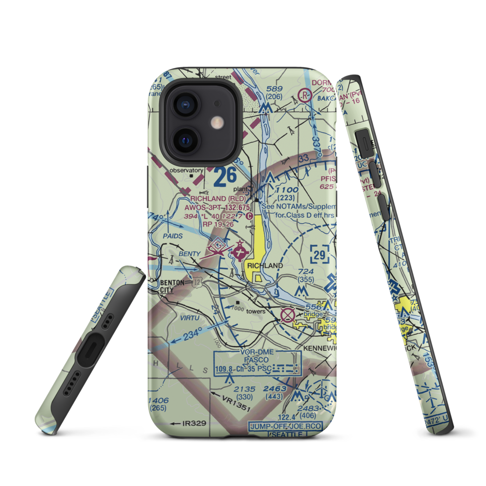 Richland Airport (RLD) VFR Sectional  Tough iPhone Case iPhone 12 model shown