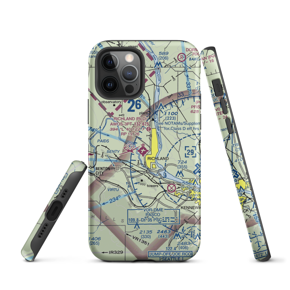 Richland Airport (RLD) VFR Sectional  Tough iPhone Case iPhone 12 Pro model shown