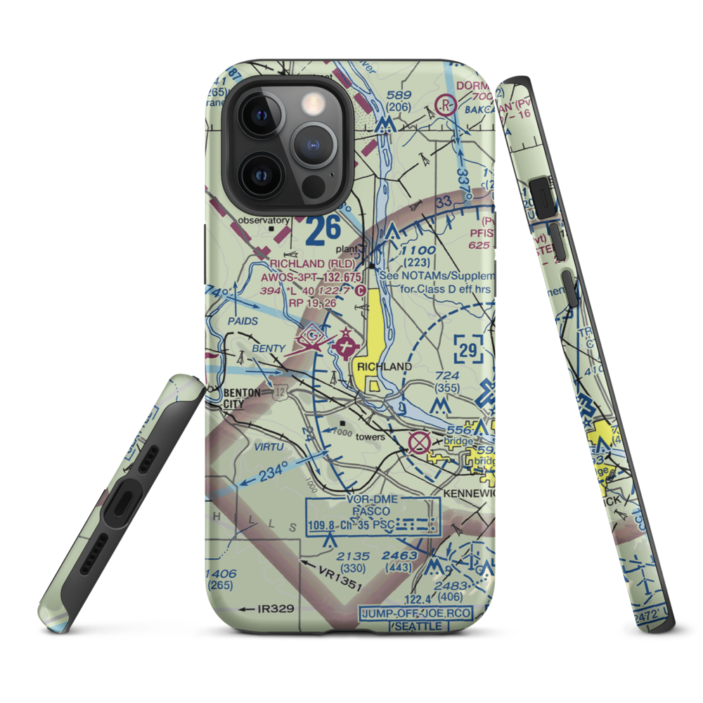 Richland Airport (RLD) VFR Sectional  Tough iPhone Case iPhone 12 Pro Max model shown