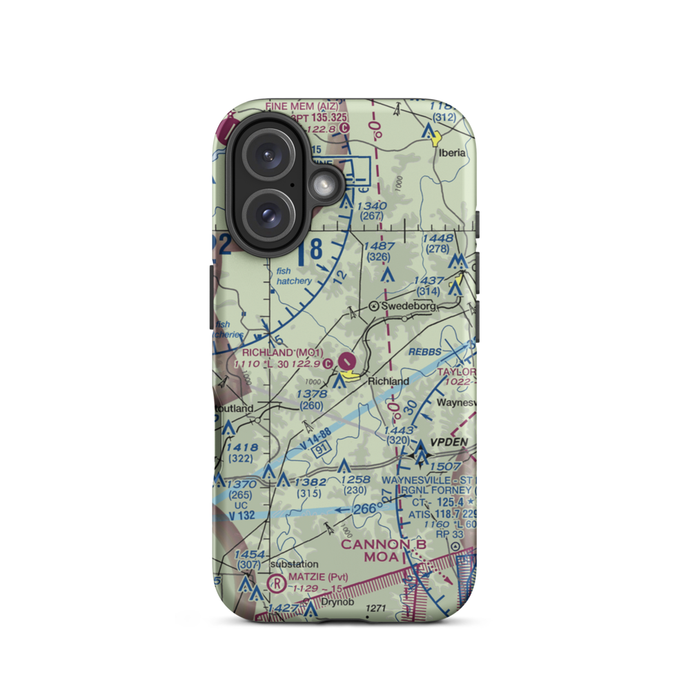 Richland Municipal Airport (MO1) VFR Sectional  Tough iPhone Case iPhone 16 model shown