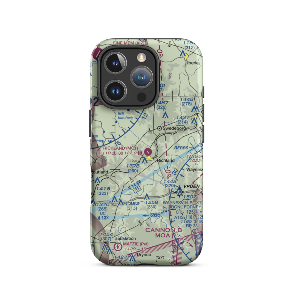 Richland Municipal Airport (MO1) VFR Sectional  Tough iPhone Case iPhone 16 Pro model shown
