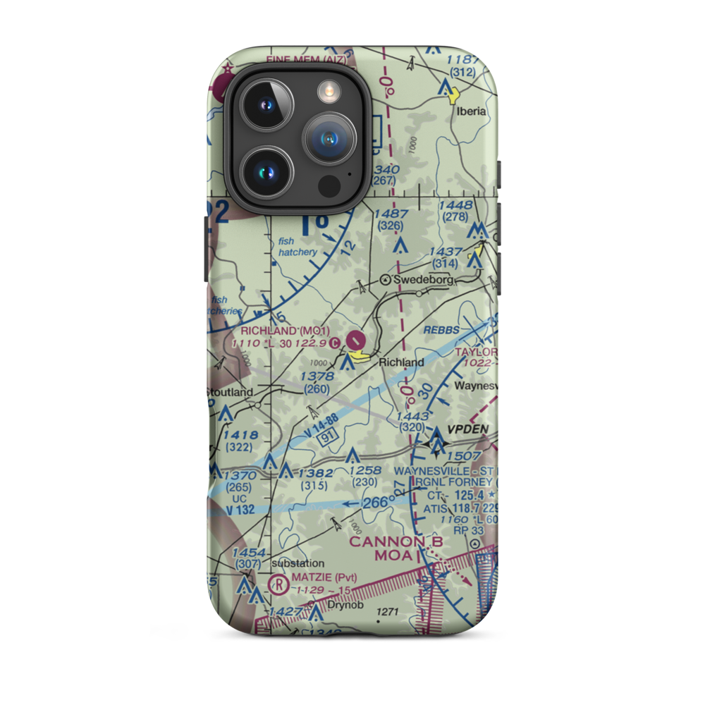 Richland Municipal Airport (MO1) VFR Sectional  Tough iPhone Case iPhone 16 Pro Max model shown