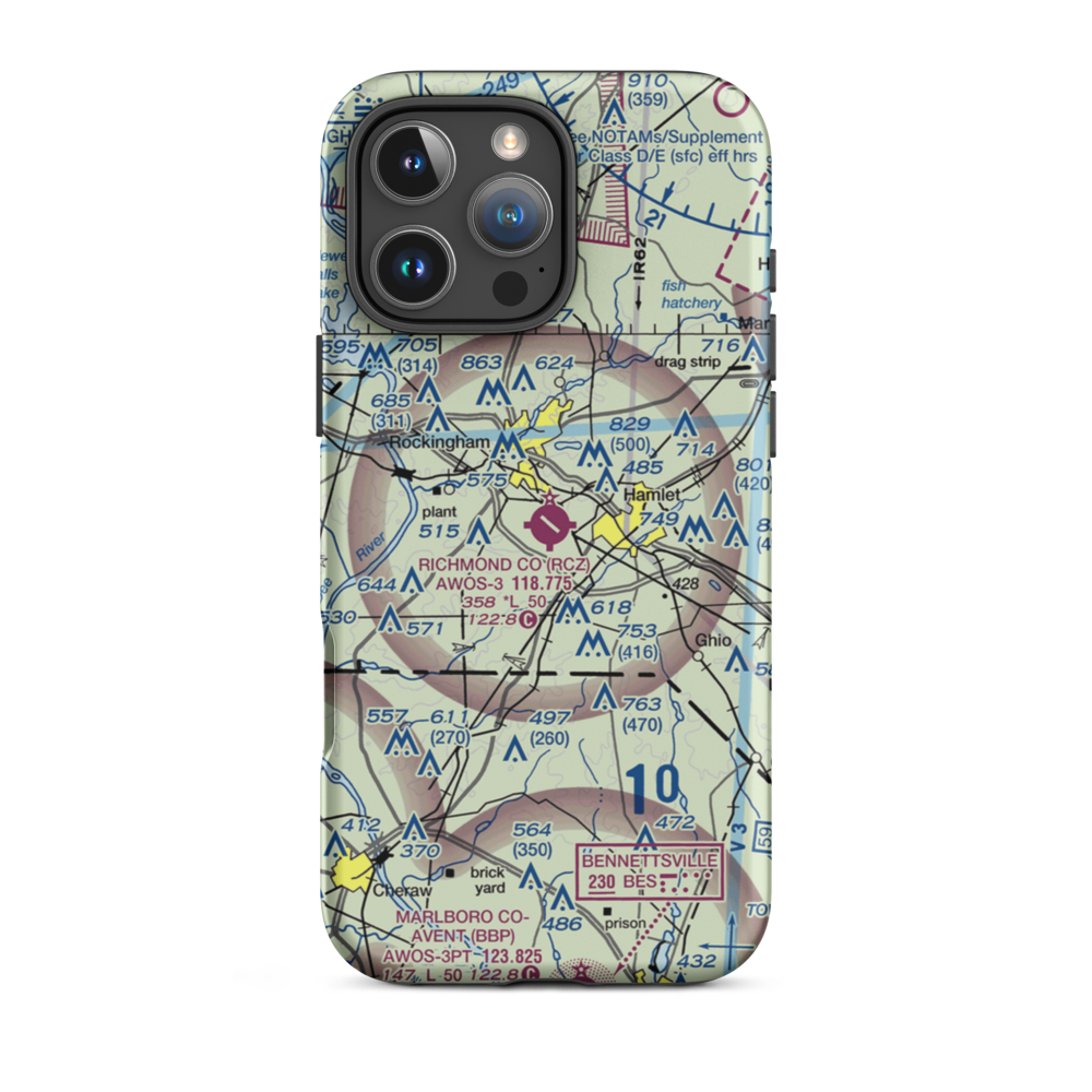 Richmond County Airport (RCZ) VFR Sectional  Tough iPhone Case iPhone 16 Pro Max model shown