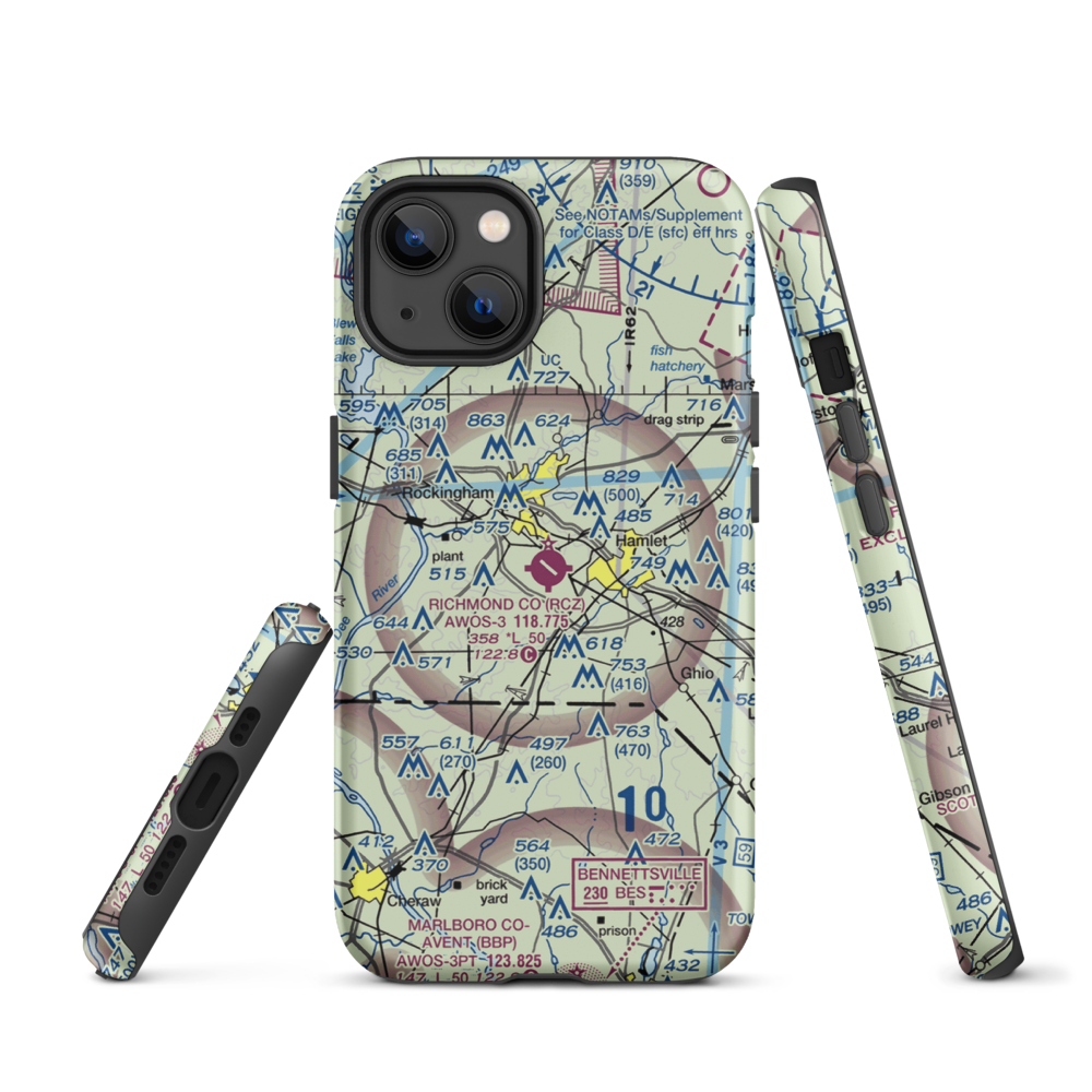 Richmond County Airport (RCZ) VFR Sectional  Tough iPhone Case iPhone 13 model shown