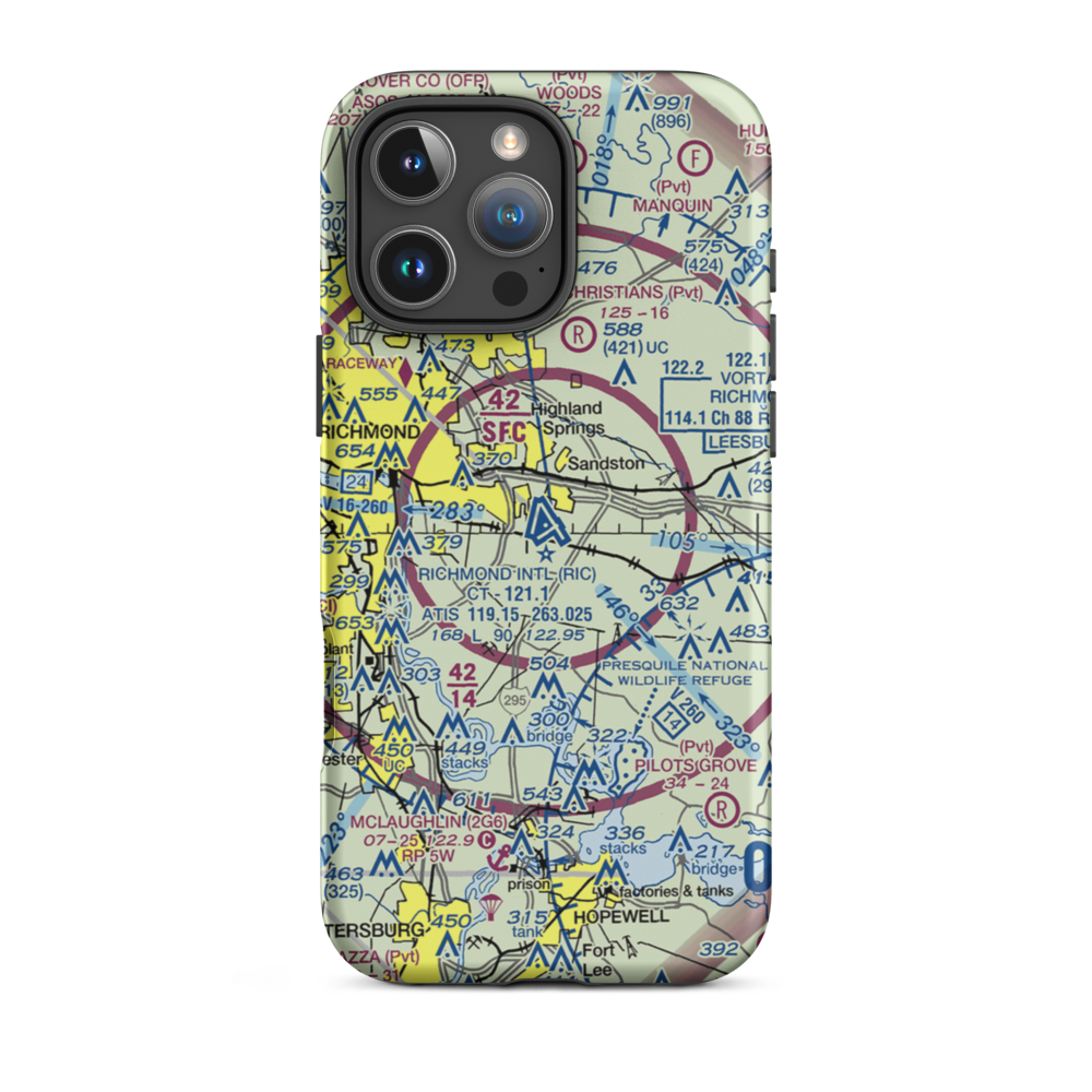 Richmond International Airport (RIC) VFR Sectional  Tough iPhone Case iPhone 16 Pro Max model shown
