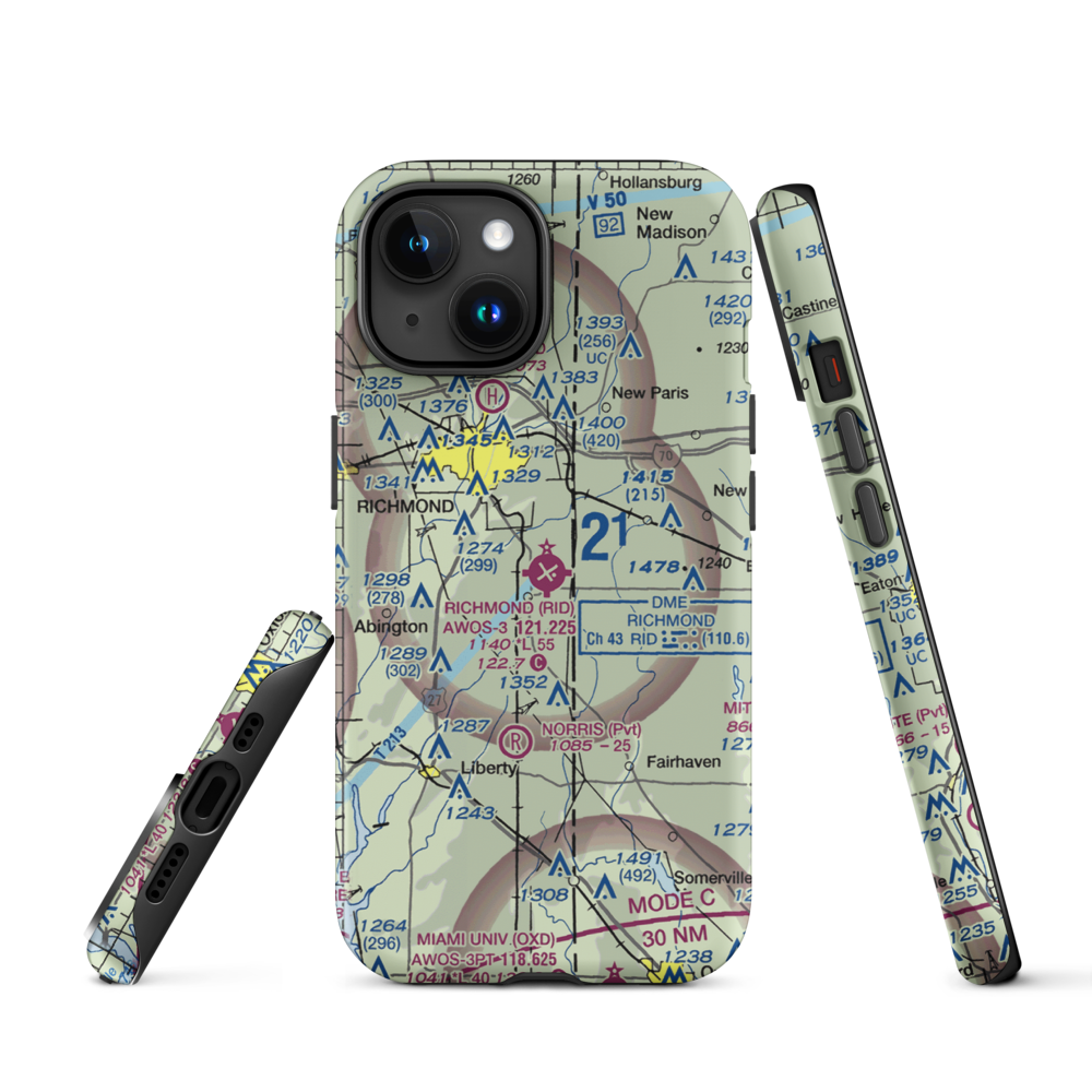 Richmond Municipal Airport (RID) VFR Sectional  Tough iPhone Case iPhone 15 model shown
