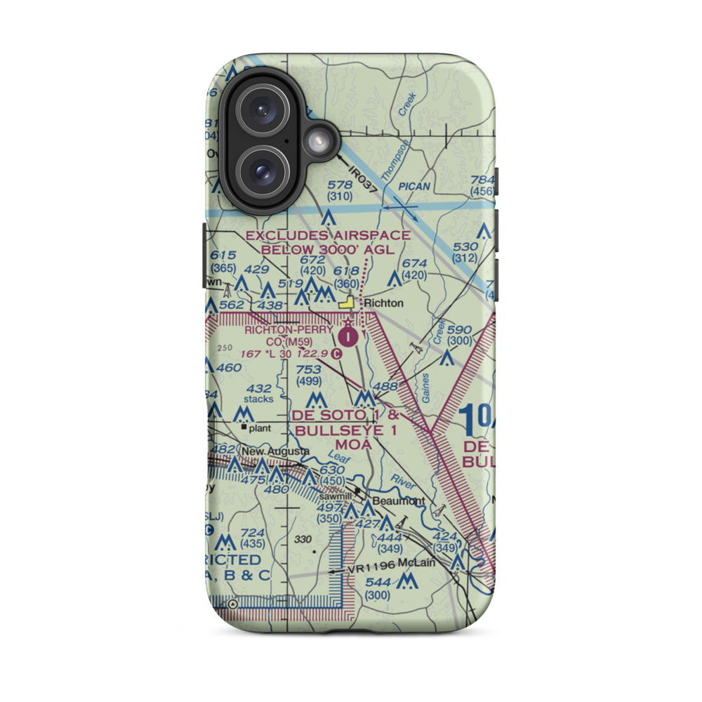 Richton Perry County Airport (M59) VFR Sectional  Tough iPhone Case iPhone 16 Plus model shown
