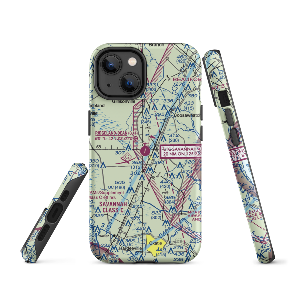 Ridgeland-Claude Dean Airport (3J1) VFR Sectional  Tough iPhone Case iPhone 14 model shown