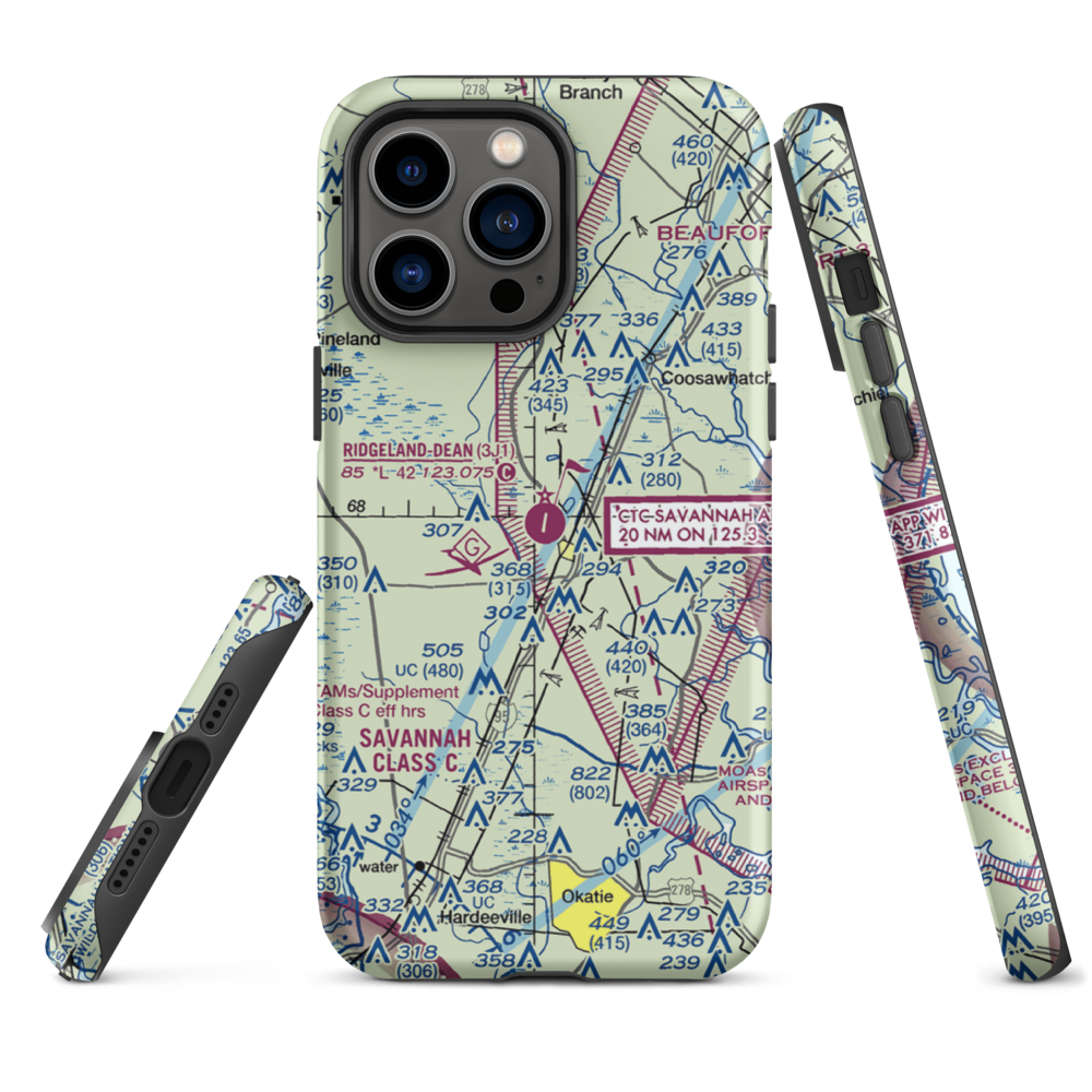 Ridgeland-Claude Dean Airport (3J1) VFR Sectional  Tough iPhone Case iPhone 14 Pro Max model shown