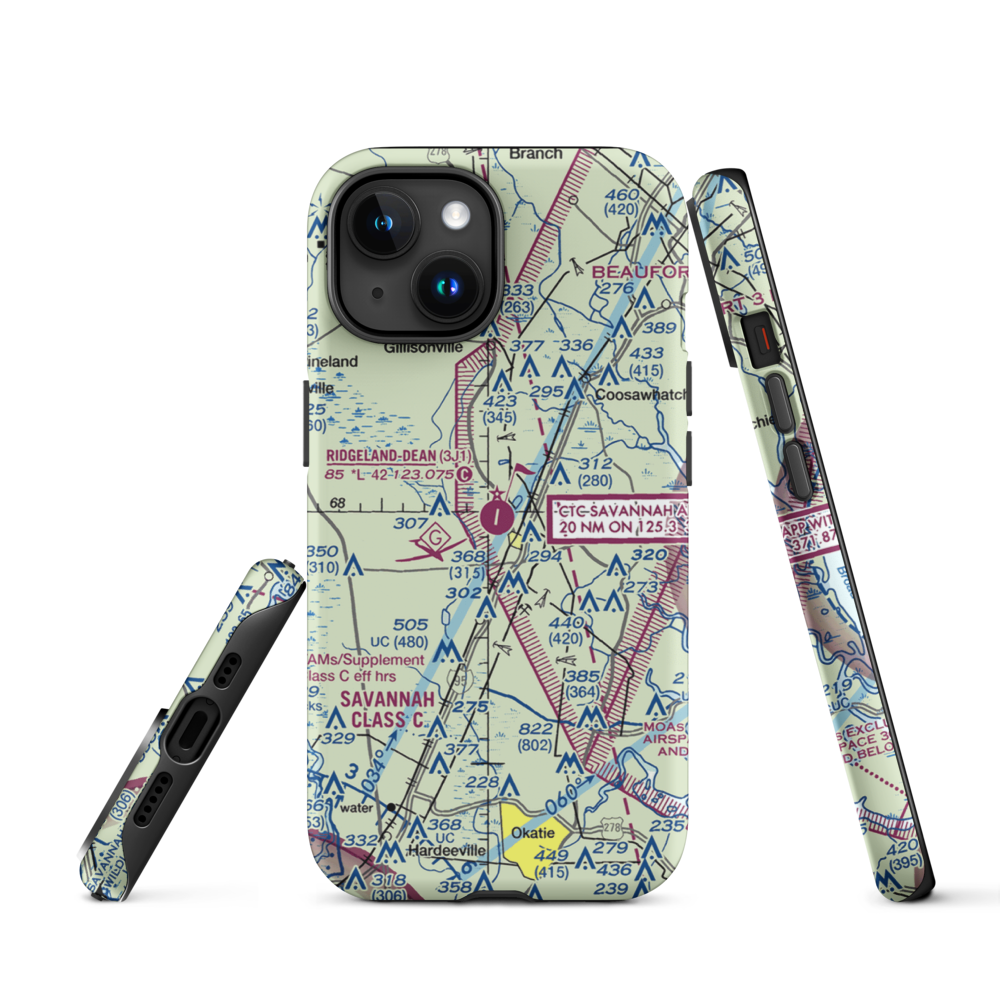 Ridgeland-Claude Dean Airport (3J1) VFR Sectional  Tough iPhone Case iPhone 15 model shown
