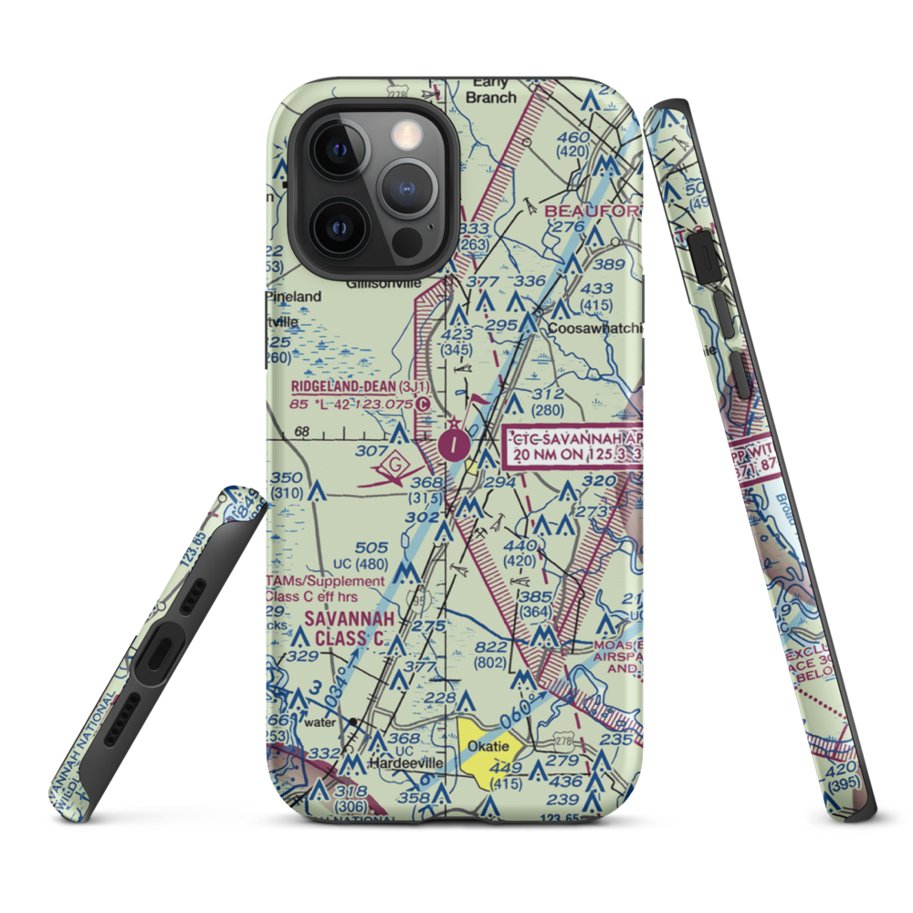 Ridgeland-Claude Dean Airport (3J1) VFR Sectional  Tough iPhone Case iPhone 12 Pro Max model shown