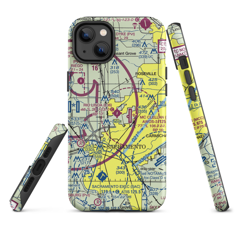 Rio Linda Airport (L36) VFR Sectional  Tough iPhone Case iPhone 14 Plus model shown