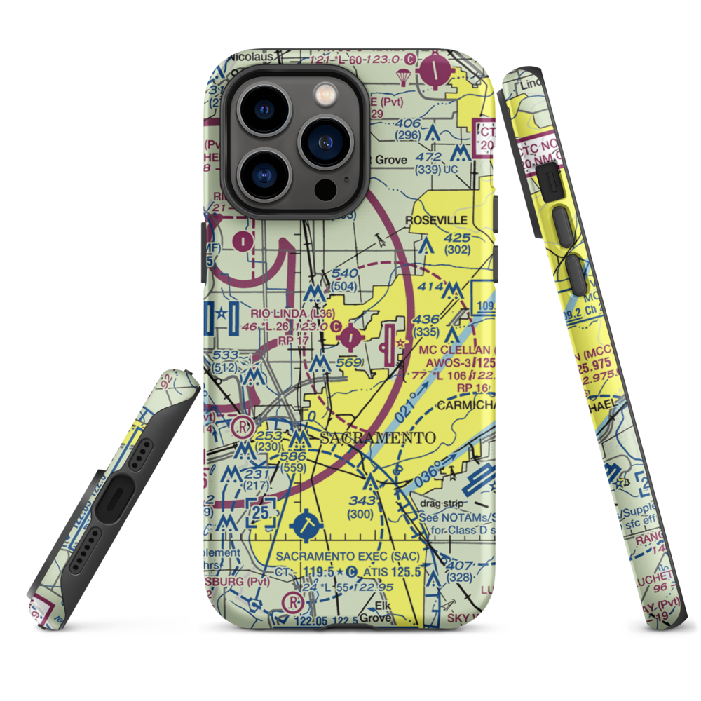 Rio Linda Airport (L36) VFR Sectional  Tough iPhone Case iPhone 14 Pro Max model shown
