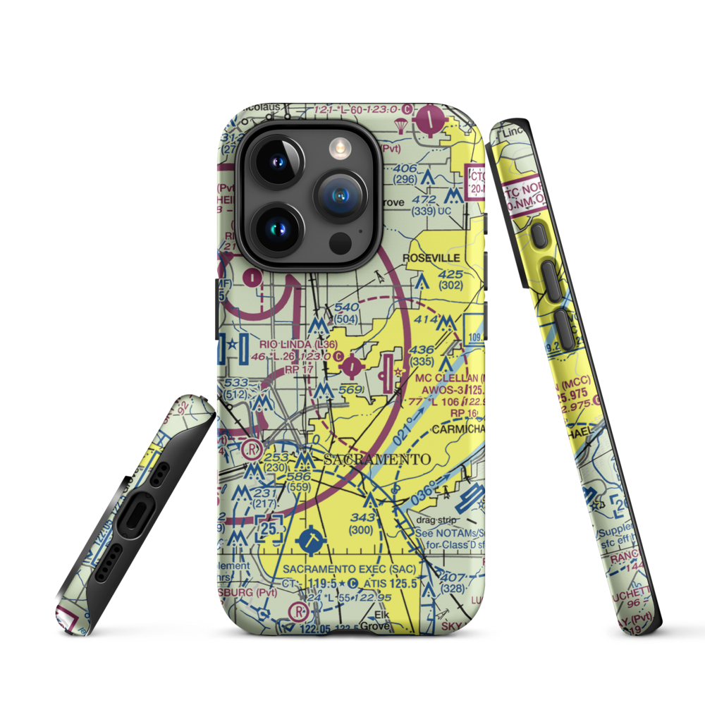 Rio Linda Airport (L36) VFR Sectional  Tough iPhone Case iPhone 15 Pro model shown