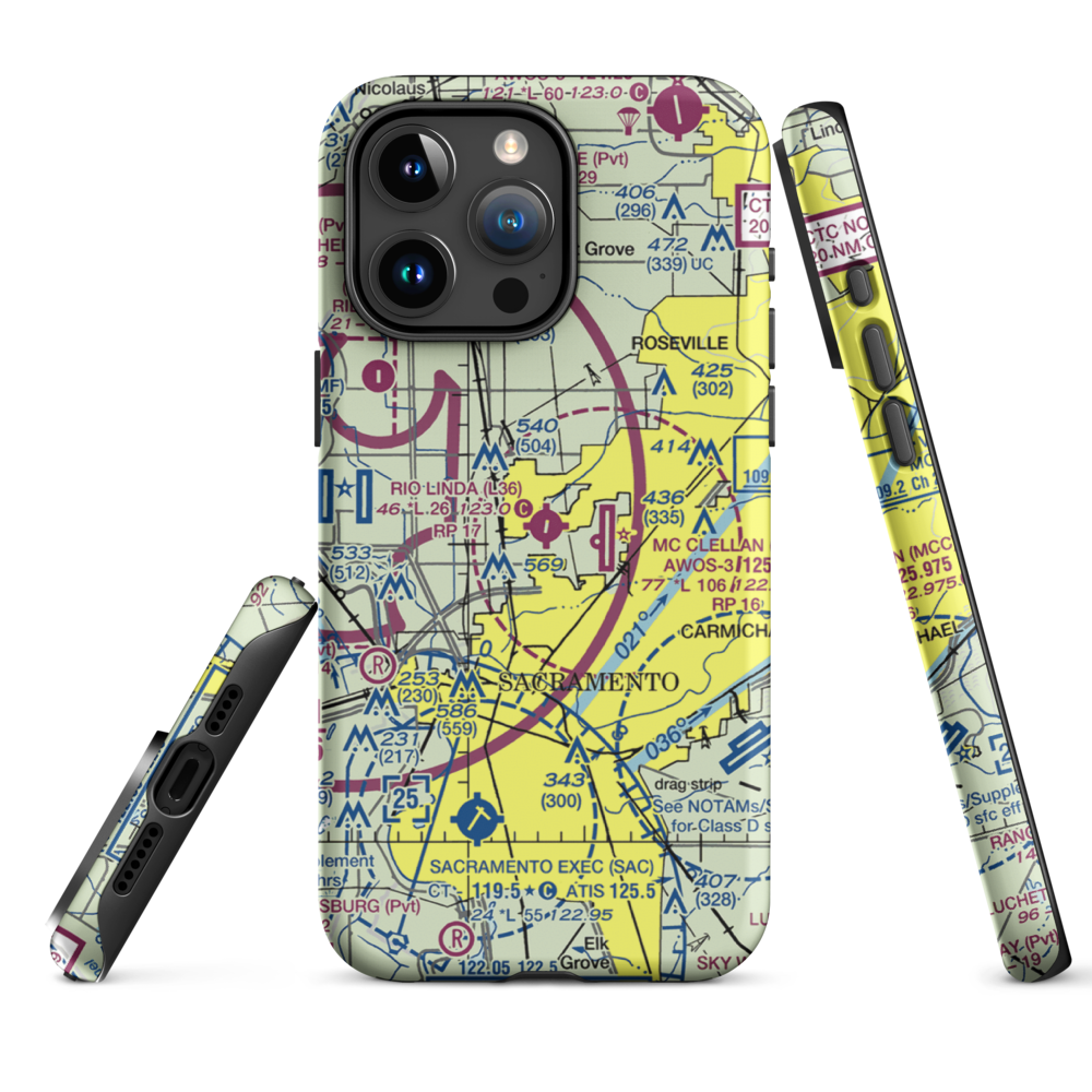 Rio Linda Airport (L36) VFR Sectional  Tough iPhone Case iPhone 15 Pro Max model shown