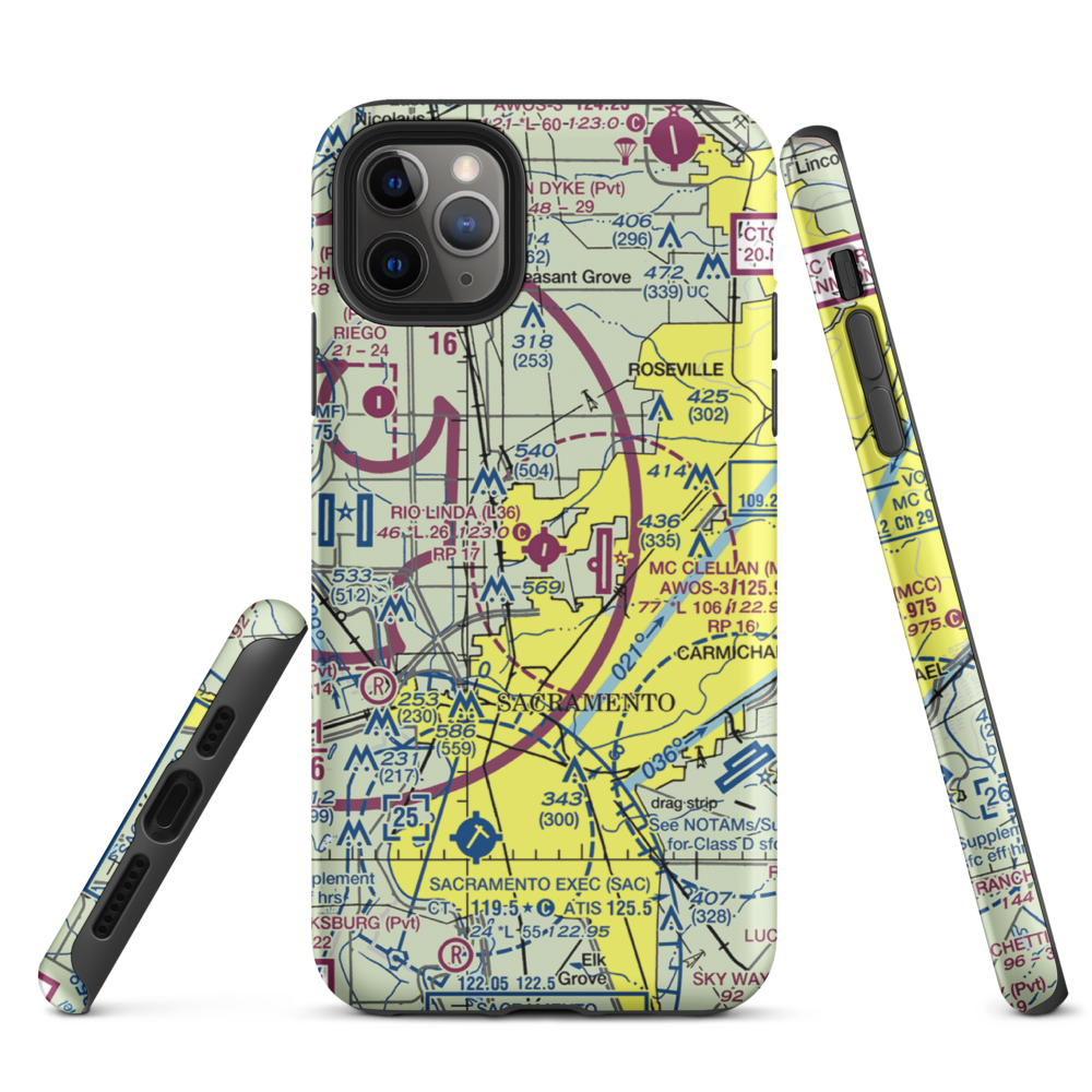 Rio Linda Airport (L36) VFR Sectional  Tough iPhone Case iPhone 11 Pro Max model shown