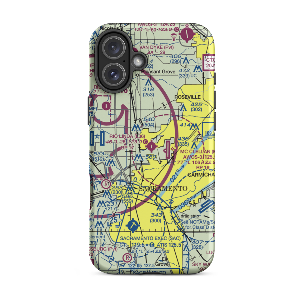 Rio Linda Airport (L36) VFR Sectional  Tough iPhone Case iPhone 16 Plus model shown