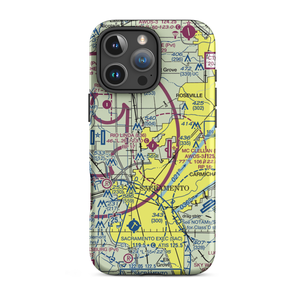 Rio Linda Airport (L36) VFR Sectional  Tough iPhone Case iPhone 16 Pro Max model shown
