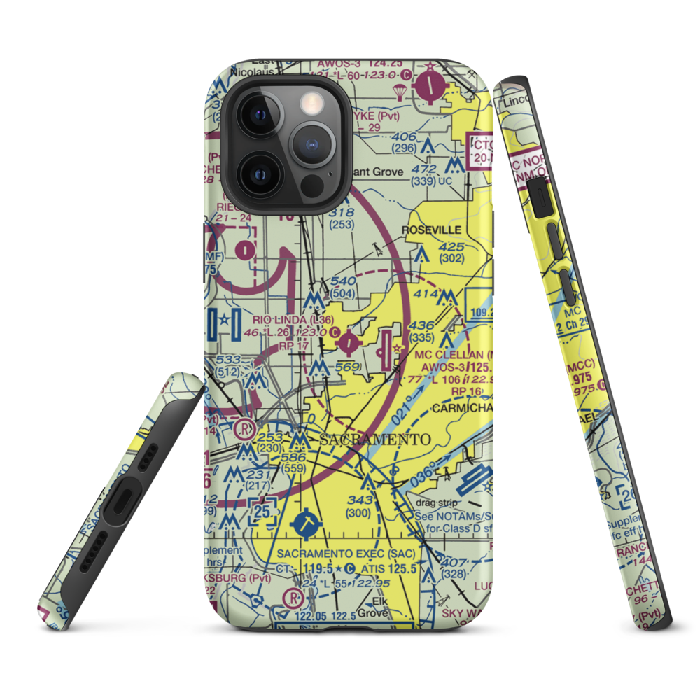 Rio Linda Airport (L36) VFR Sectional  Tough iPhone Case iPhone 12 Pro Max model shown