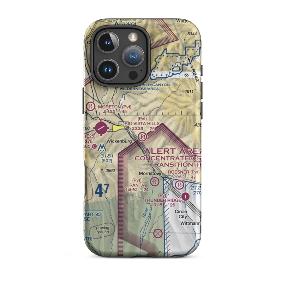Rio Vista Hills Airport (AZ64) VFR Sectional  Tough iPhone Case iPhone 16 Pro Max model shown