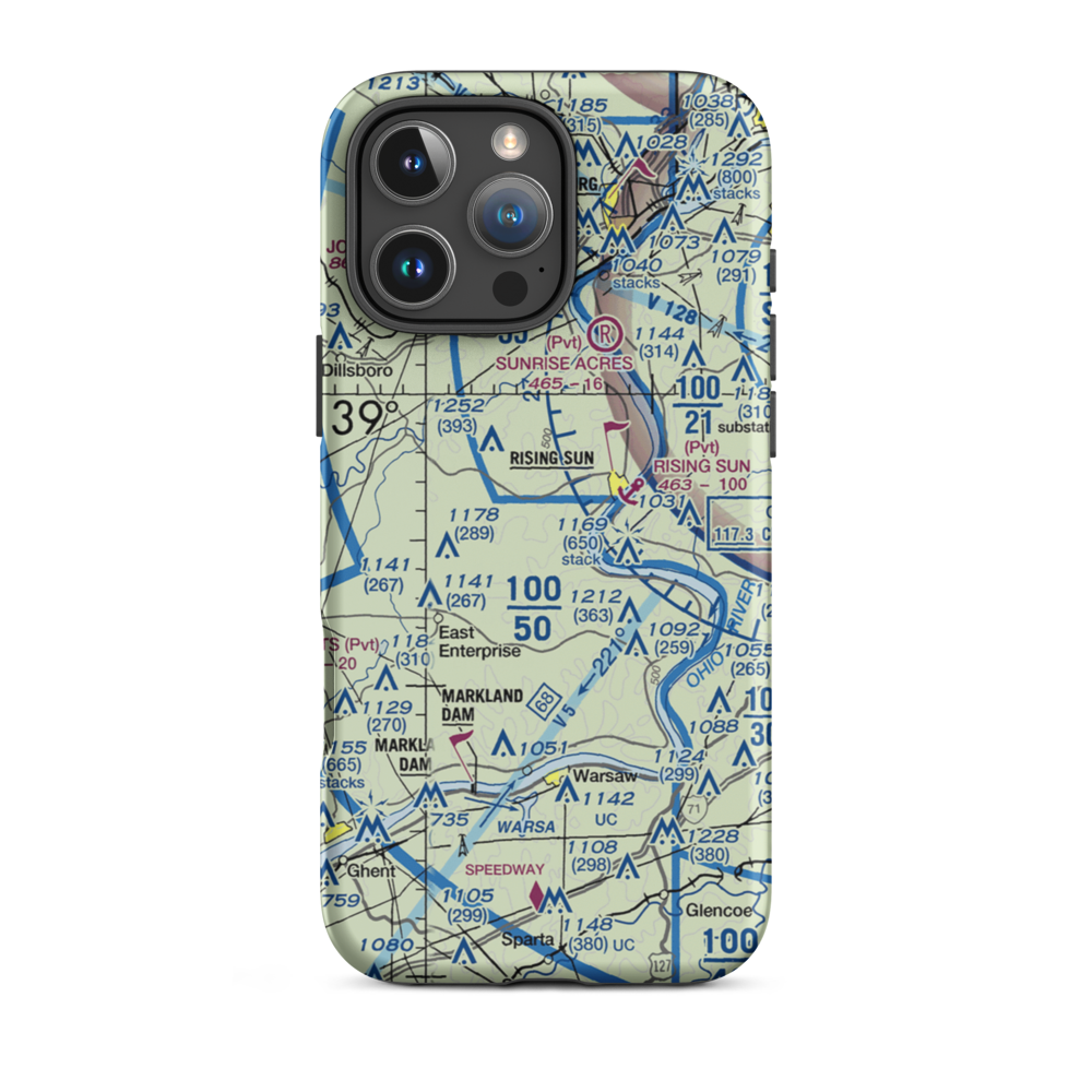 Rising Sun Airport (31II) VFR Sectional  Tough iPhone Case iPhone 16 Pro Max model shown