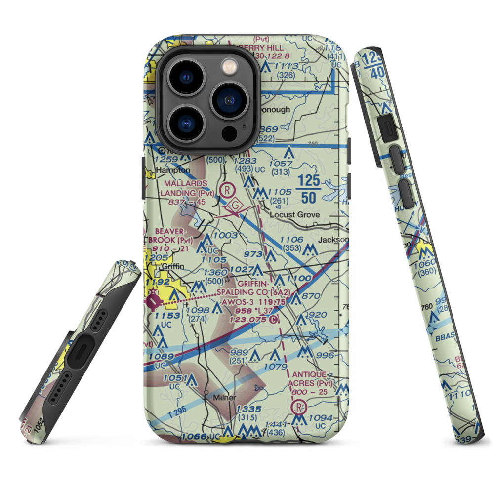 River Bend Airport (GE33) VFR Sectional  Tough iPhone Case iPhone 14 Pro Max model shown