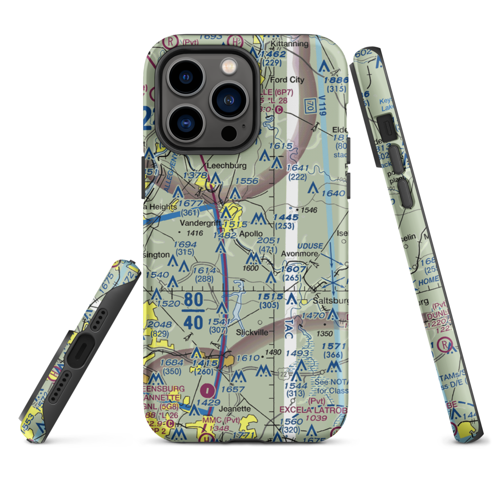 River Hill Aviation Airport (PN46) VFR Sectional  Tough iPhone Case iPhone 14 Pro Max model shown
