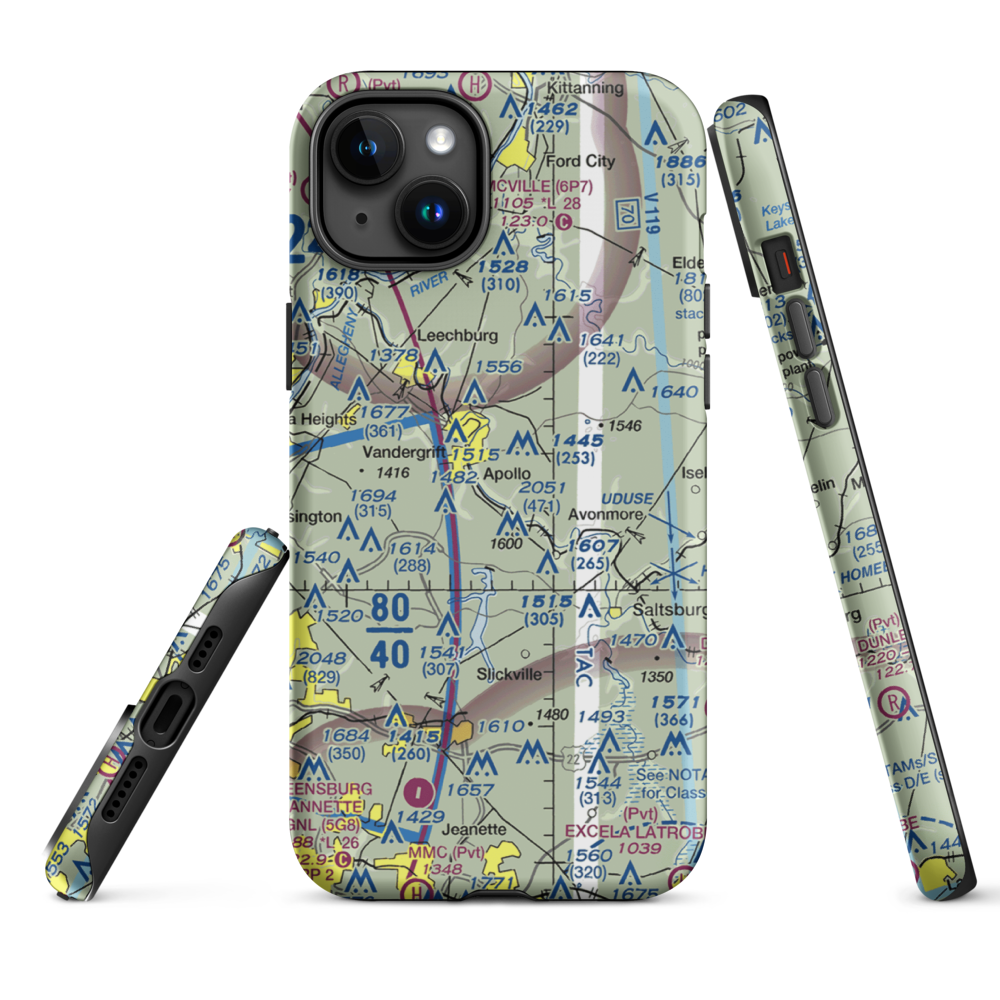 River Hill Aviation Airport (PN46) VFR Sectional  Tough iPhone Case iPhone 15 Plus model shown