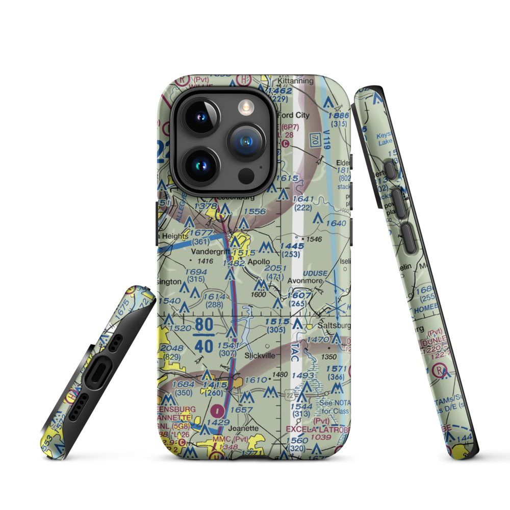River Hill Aviation Airport (PN46) VFR Sectional  Tough iPhone Case iPhone 15 Pro model shown