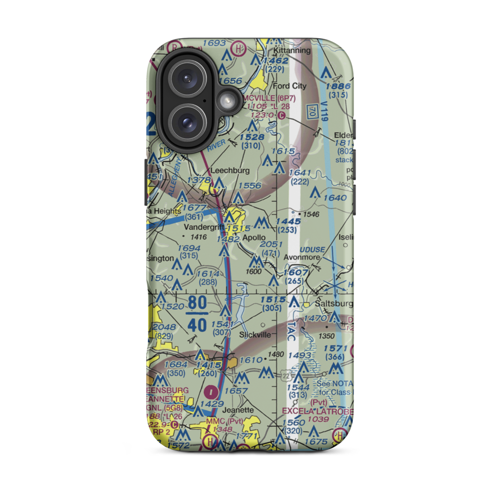 River Hill Aviation Airport (PN46) VFR Sectional  Tough iPhone Case iPhone 16 Plus model shown