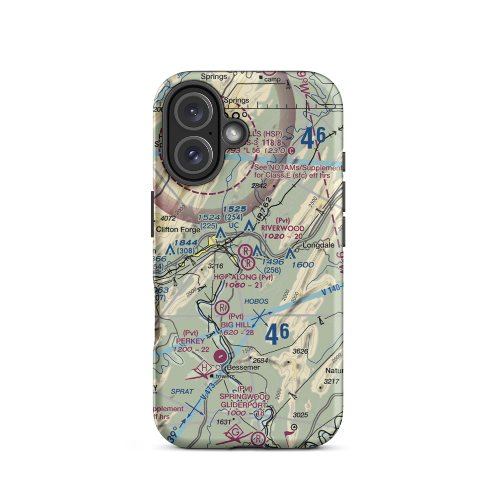 Riverwood Airport (0VA2) VFR Sectional  Tough iPhone Case iPhone 16 model shown