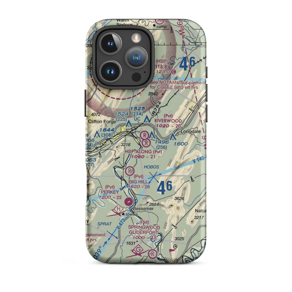 Riverwood Airport (0VA2) VFR Sectional  Tough iPhone Case iPhone 16 Pro Max model shown