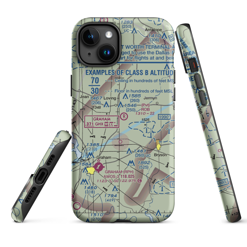 Rob Airport (95TS) VFR Sectional  Tough iPhone Case iPhone 15 Plus model shown