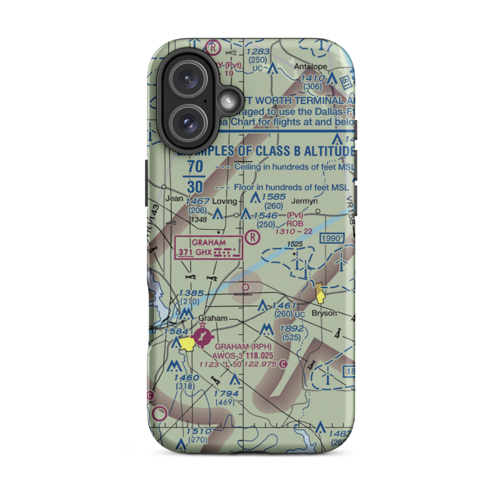 Rob Airport (95TS) VFR Sectional  Tough iPhone Case iPhone 16 Plus model shown