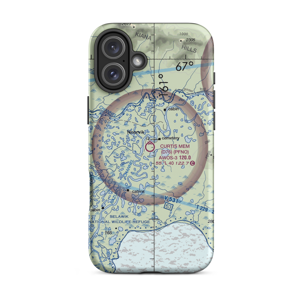 Robert (Bob) Curtis Memorial Airport (D76) VFR Sectional  Tough iPhone Case iPhone 16 Plus model shown