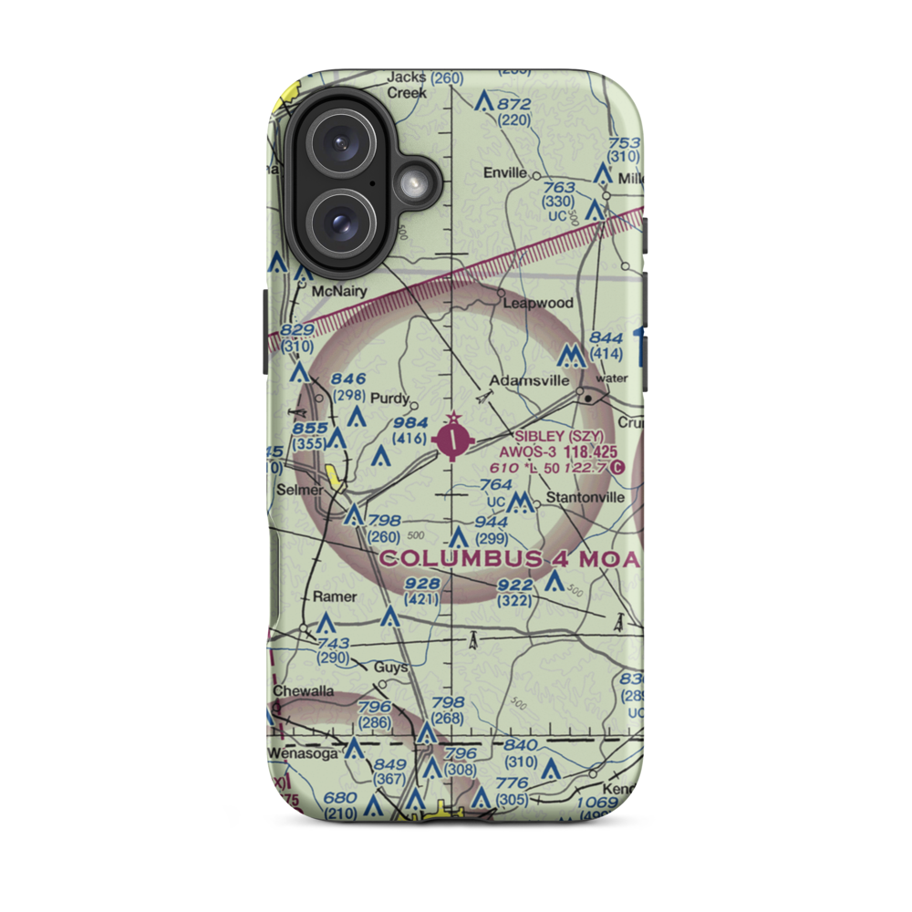 Robert Sibley Airport (SZY) VFR Sectional  Tough iPhone Case iPhone 16 Plus model shown