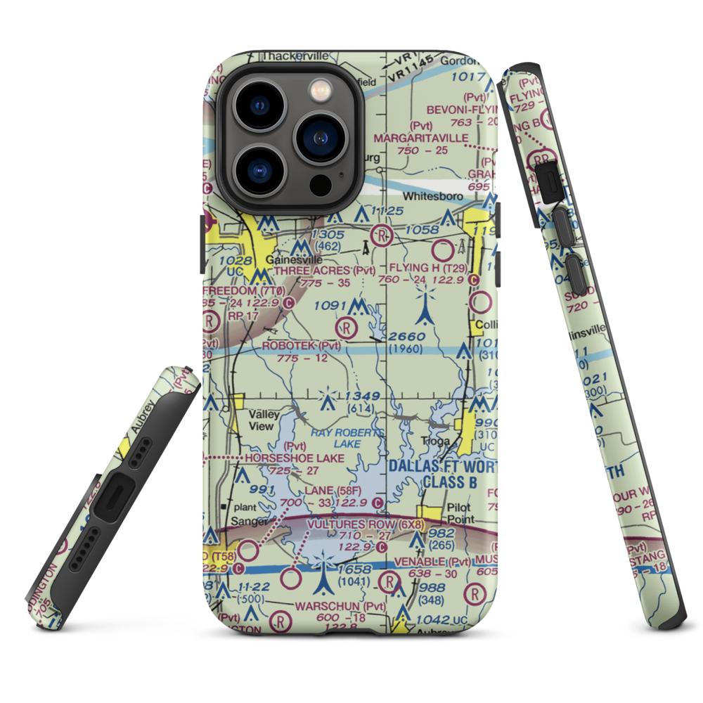 Robotek Airport (TX81) VFR Sectional  Tough iPhone Case iPhone 13 Pro Max model shown